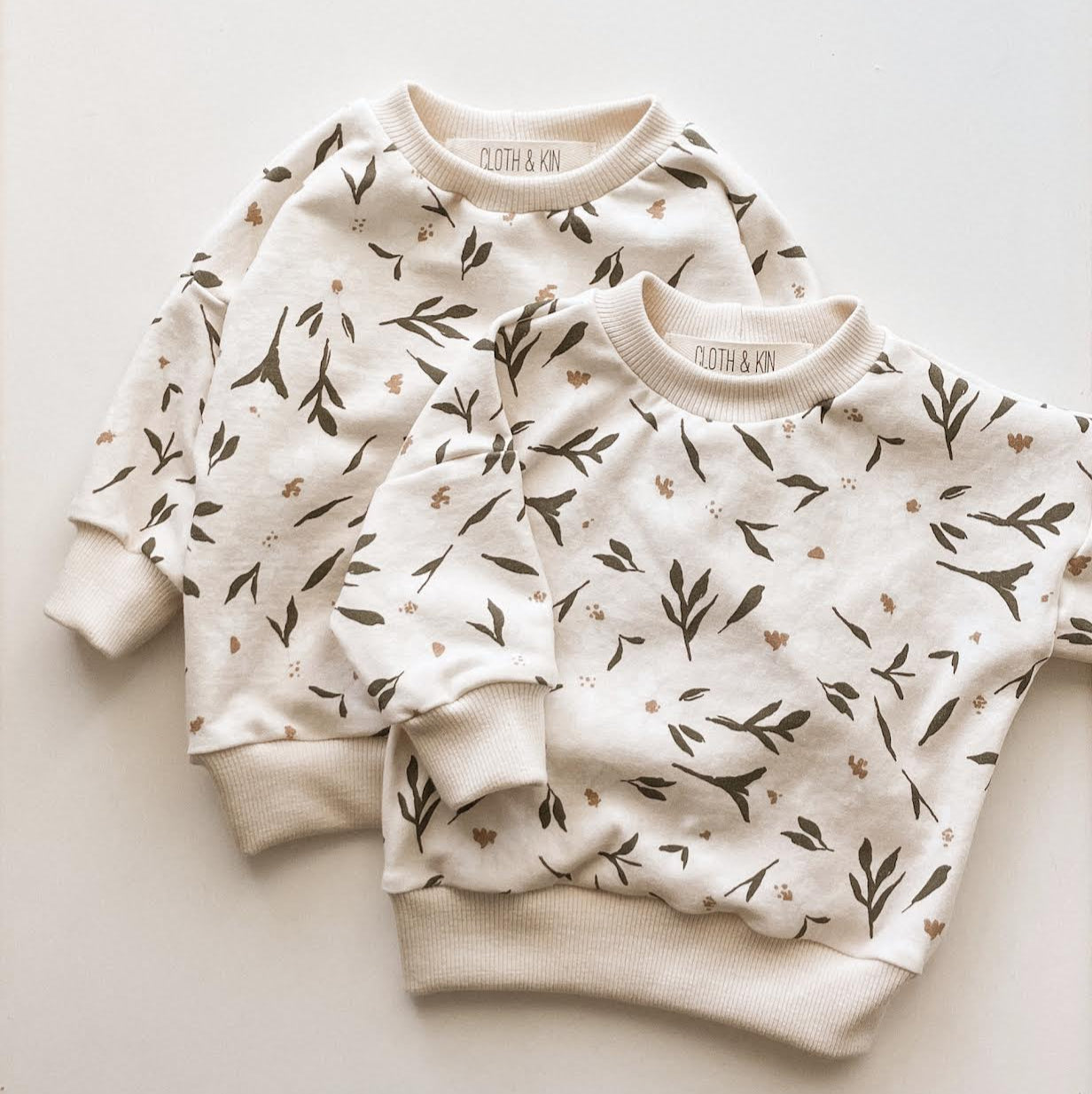 .  Crewneck in Cream & Olive Flowers