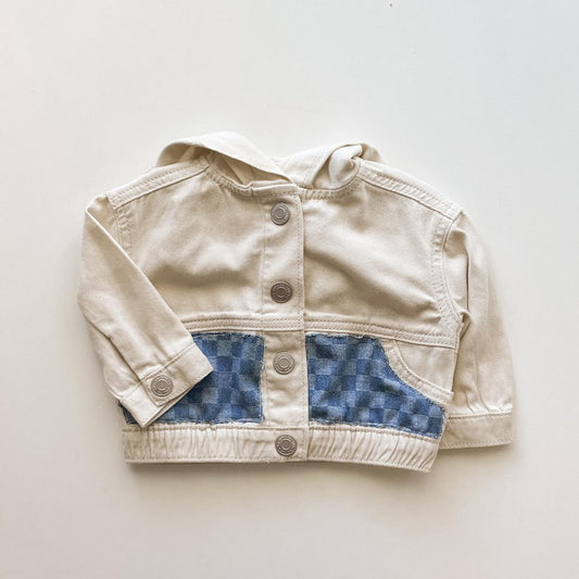 .  Hooded Bomber in Denim Checked