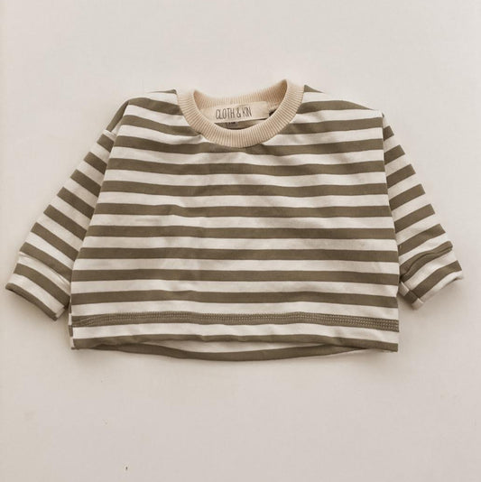 Boxy Crewneck in Olive Stripe