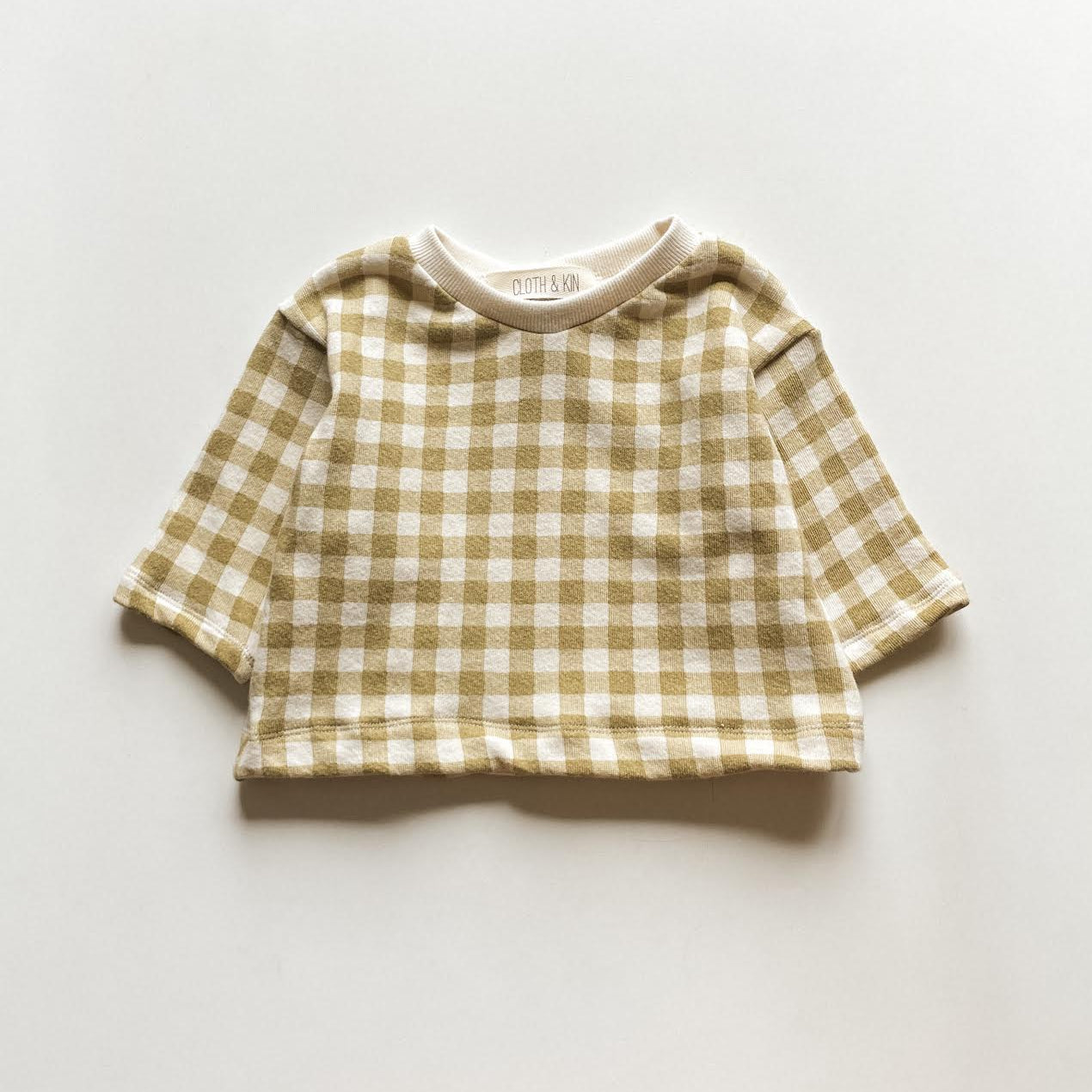 . Boxy Crewneck in Tea Gingham