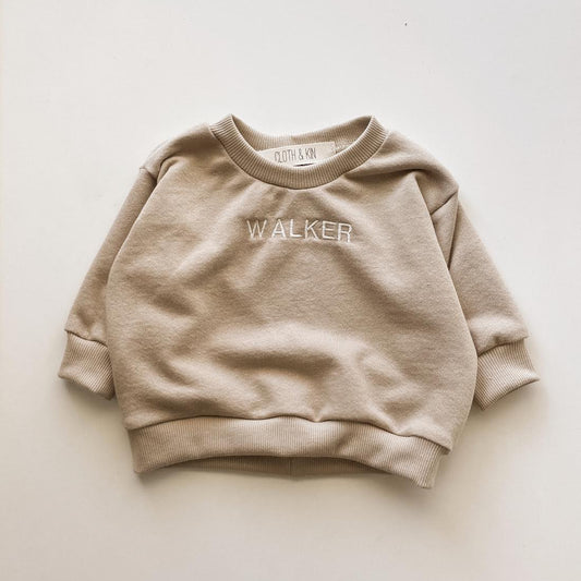 .  Custom Name Crewneck in Wheat