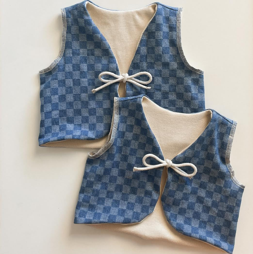 +  Children’s Vest in Denim Checkers