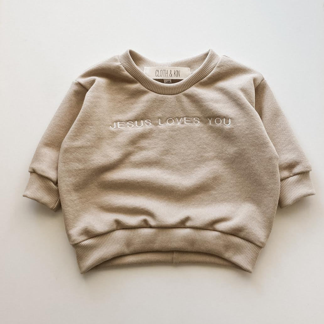 Jesus Loves You Crewneck in Wheat
