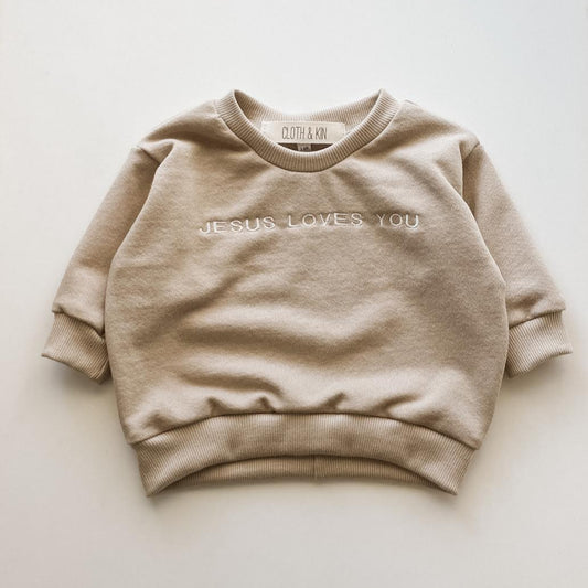 .  Jesus Loves You Crewneck in Wheat