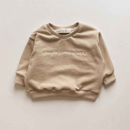 +  Jesus Loves You Putty Crewneck
